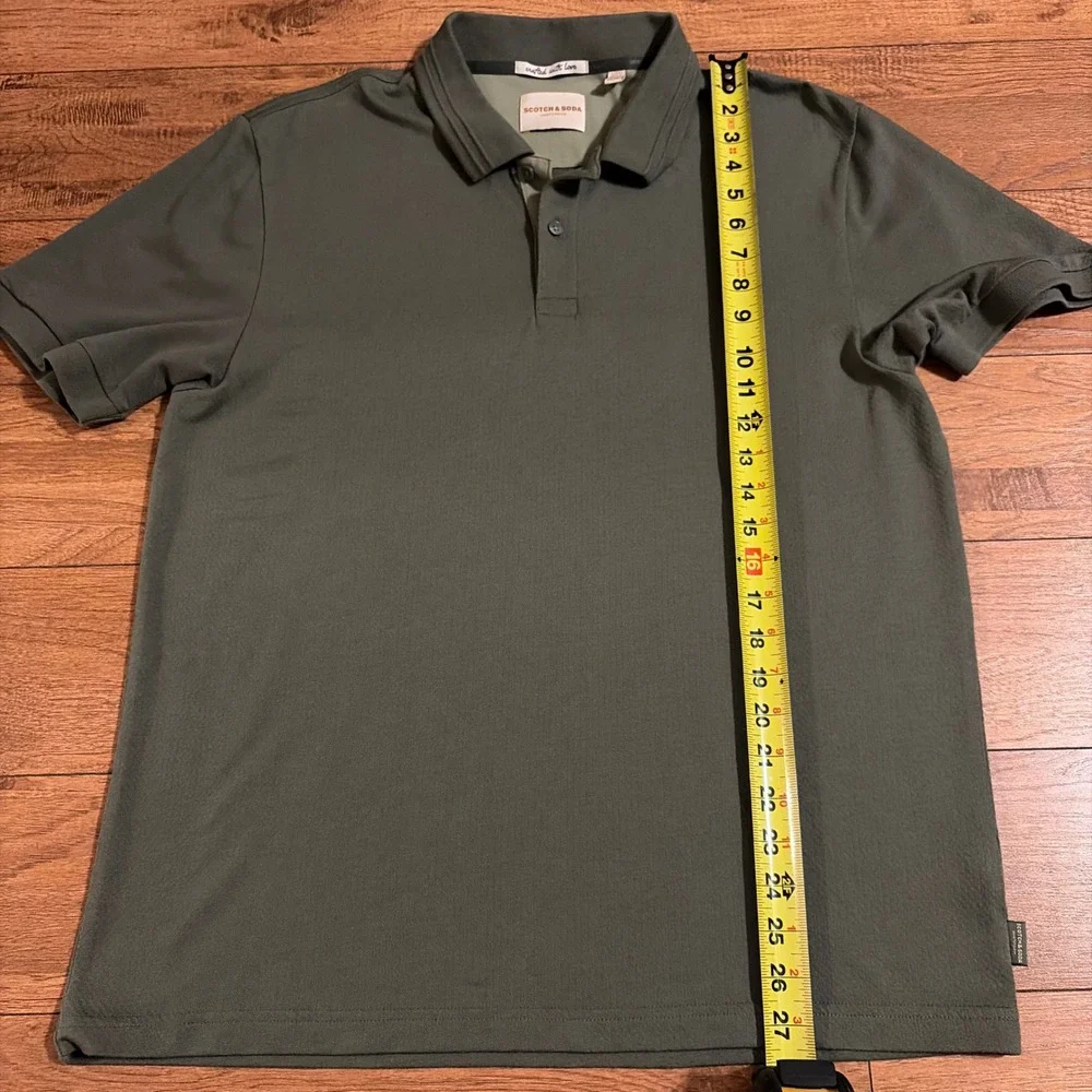Scotch & Soda Mens Regular Fit Polo Shirt Olive Green Large Pique Cotton Blend